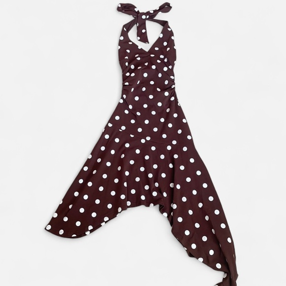 Peppermayo Keylani Halter Midi Dress Chocolate White Polka Dot US 0 - Picture 4 of 6